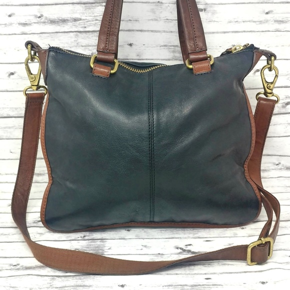 FOSSIL-Black & Brown Pebbled Leather Messenger Bag - Picture 3 of 7